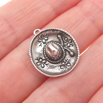 SUNWEST 925 Sterling Silver Vintage Cowboy Hat Oxidized 3D Mini Charm Pendant