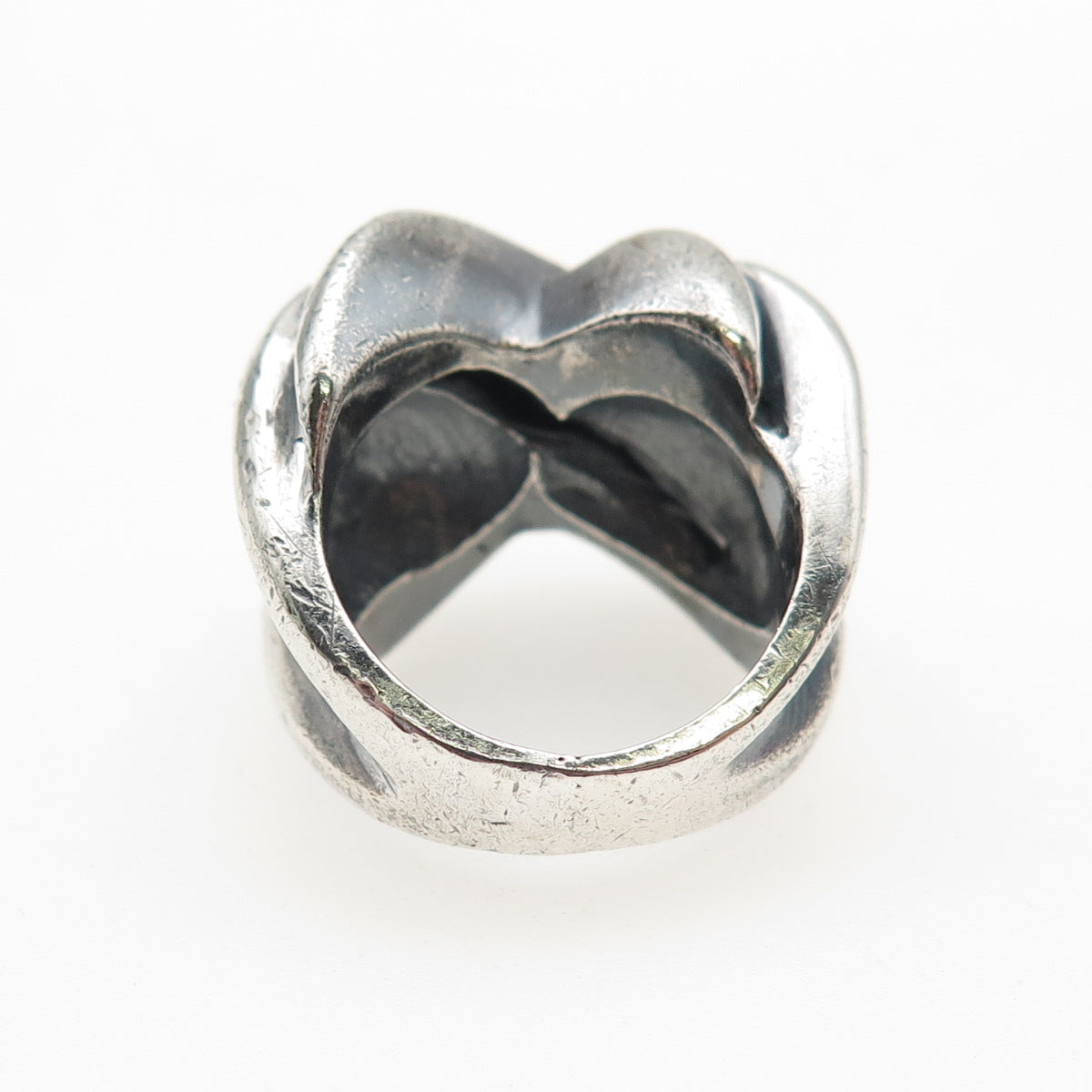 925 Sterling Silver Vintage Modernist Crisscross Oxidized Ring Size 5.25