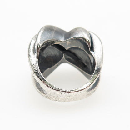 925 Sterling Silver Vintage Modernist Crisscross Oxidized Ring Size 5.25