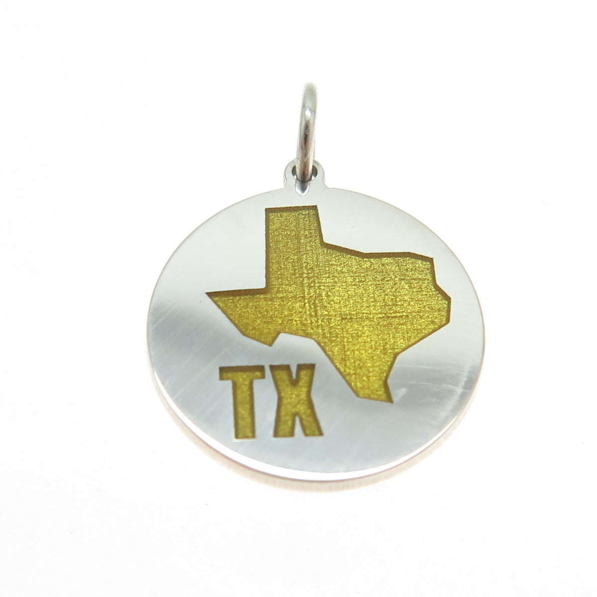 925 Sterling Silver Yellow Enamel Texas State Map Minimalist Charm Pendant