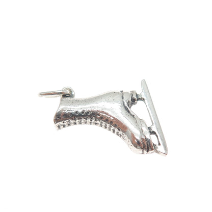 800 Silver Vintage Ice Skating Shoe Oxidized Minimalist 3D Charm Pendant
