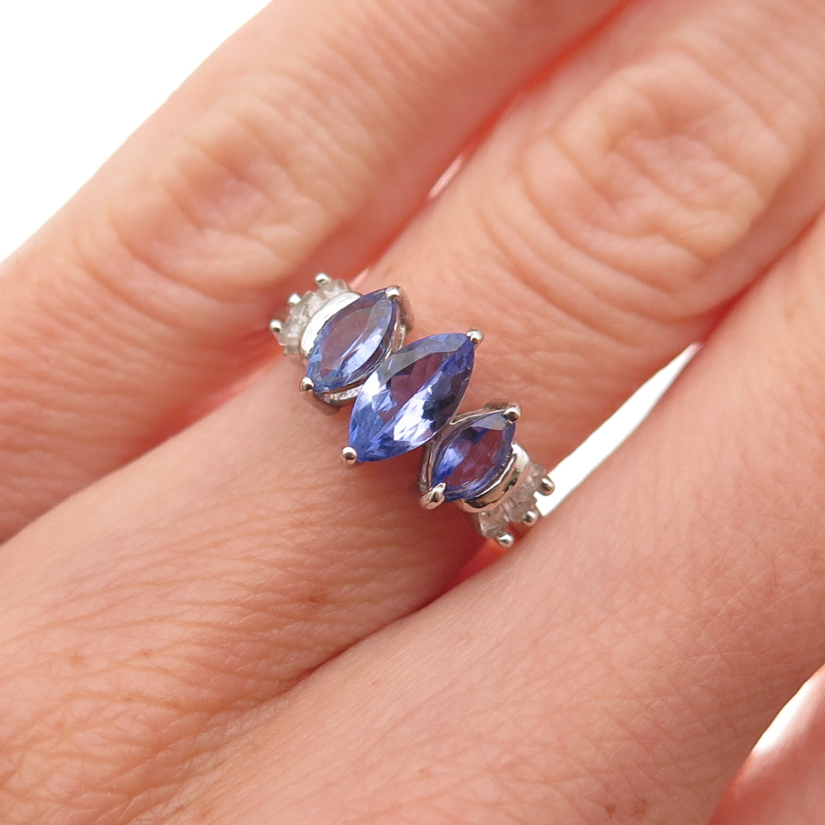 Chuck Clemency 925 Sterling Silver Real Tanzanite & White Topaz Ring Size 5