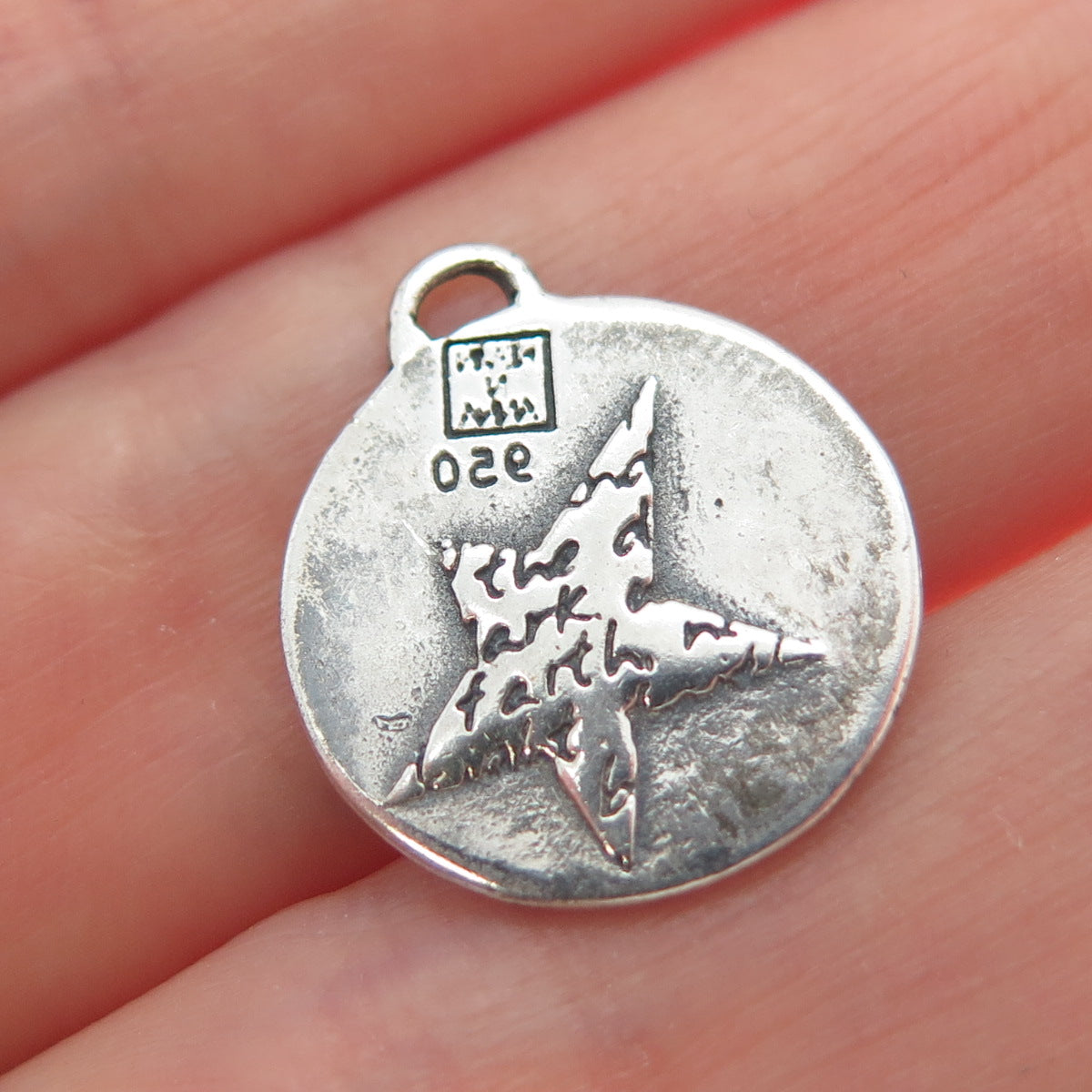 950 Silver Vintage Star Round Oxidized Minimalist Charm Pendant