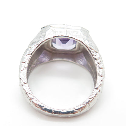 925 Sterling Silver Real Round-Cut Diamond & Amethyst Ring Size 8.75