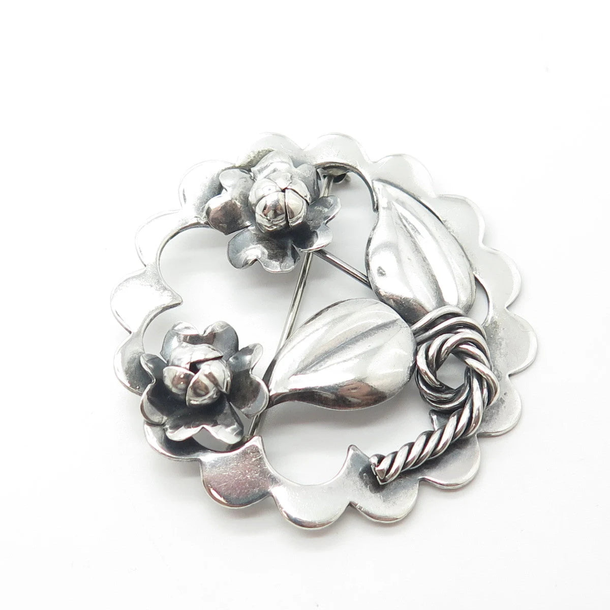 925 Sterling Silver Vintage Hand Made Floral Leaf Pin Brooch