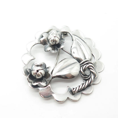 925 Sterling Silver Vintage Hand Made Floral Leaf Pin Brooch