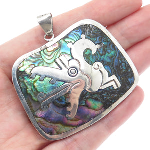 925 Sterling Silver Vintage Mexico Taxco Real Abalone Shell Tribal Pendant