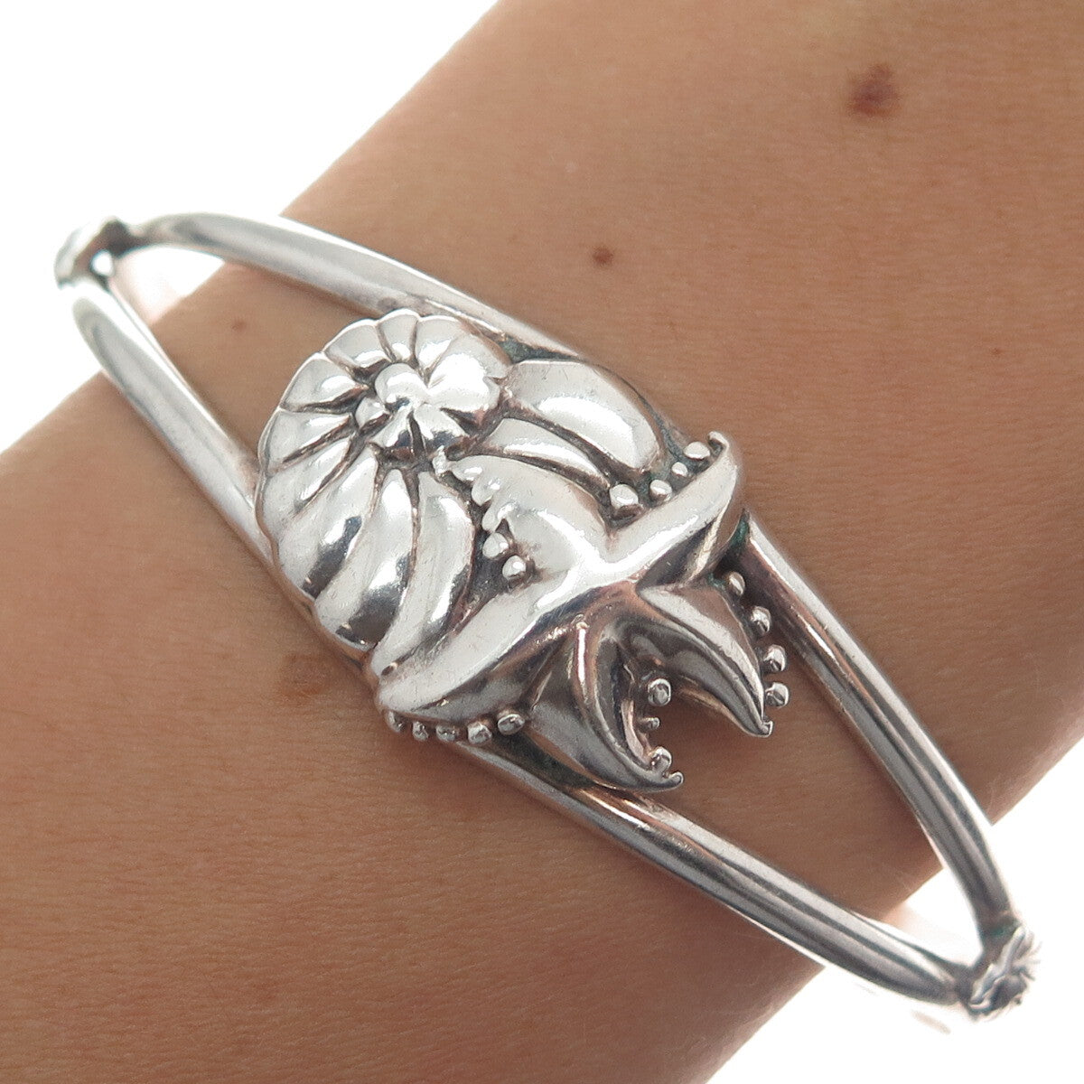 CAROL FELLEY Sterling Vintage 1990 Seashell & Starfish Adjustable Bracelet 6.5"