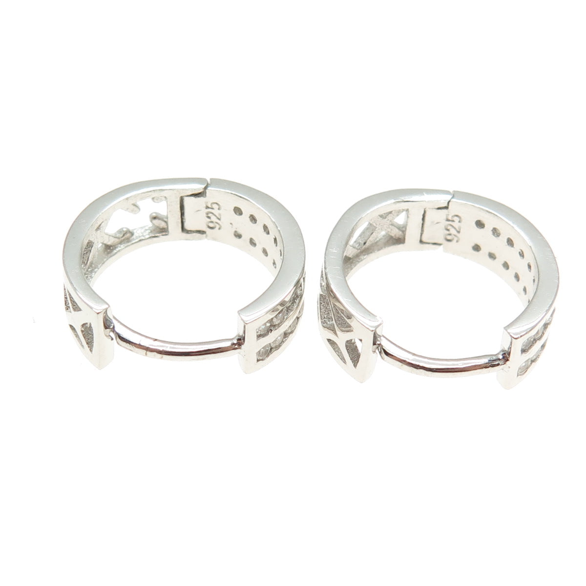 925 Sterling Silver Round-Cut C Z Hoop Earrings