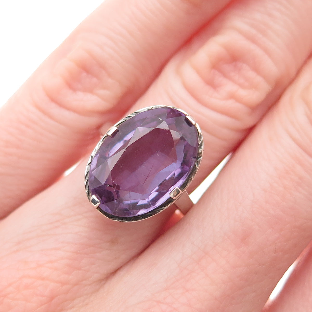 830 Silver Antique Art Deco Lab-Created Peacock Sapphire Ring Size 5.75