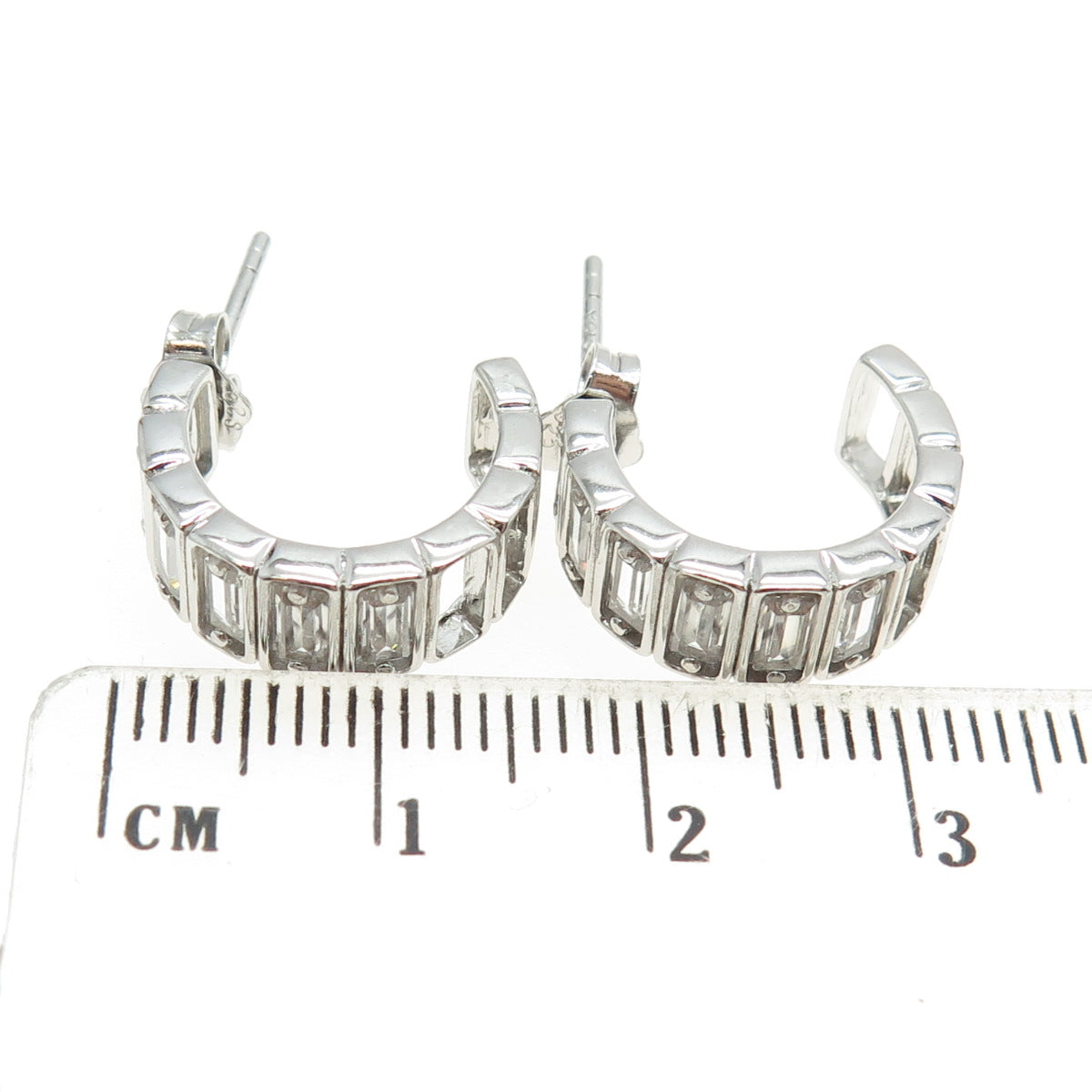 925 Sterling Silver C Z Half Hoop Earrings