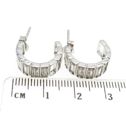 925 Sterling Silver C Z Half Hoop Earrings