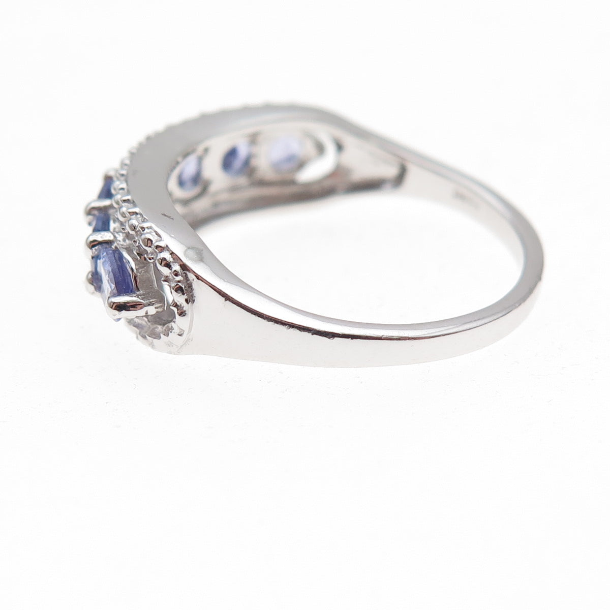 925 Sterling Silver Real Round-Cut Diamond & Tanzanite Ring Size 8