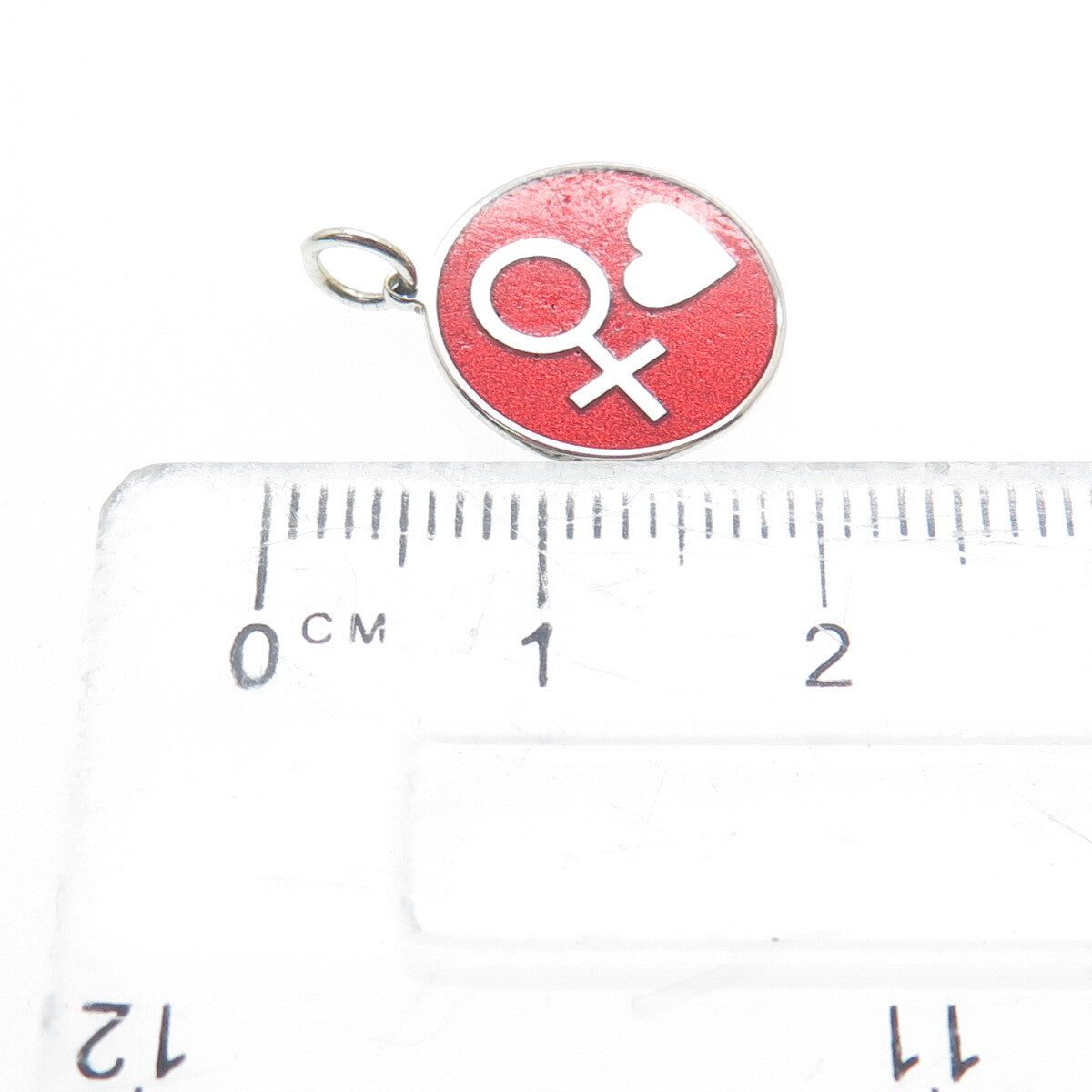 925 Sterling Silver Red Enamel Female Sign & Heart Minimalist Charm Pendant