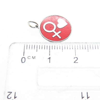 925 Sterling Silver Red Enamel Female Sign & Heart Minimalist Charm Pendant