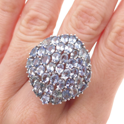 Chuck Clemency 925 Sterling Silver 2-Tone Real Oval-Cut Tanzanite Ring Size 8