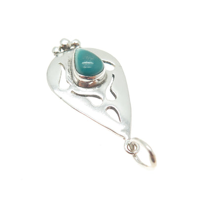 HC Ltd Nepal 925 Sterling Silver Vintage Real Kingman Turquoise Teardrop Pendant