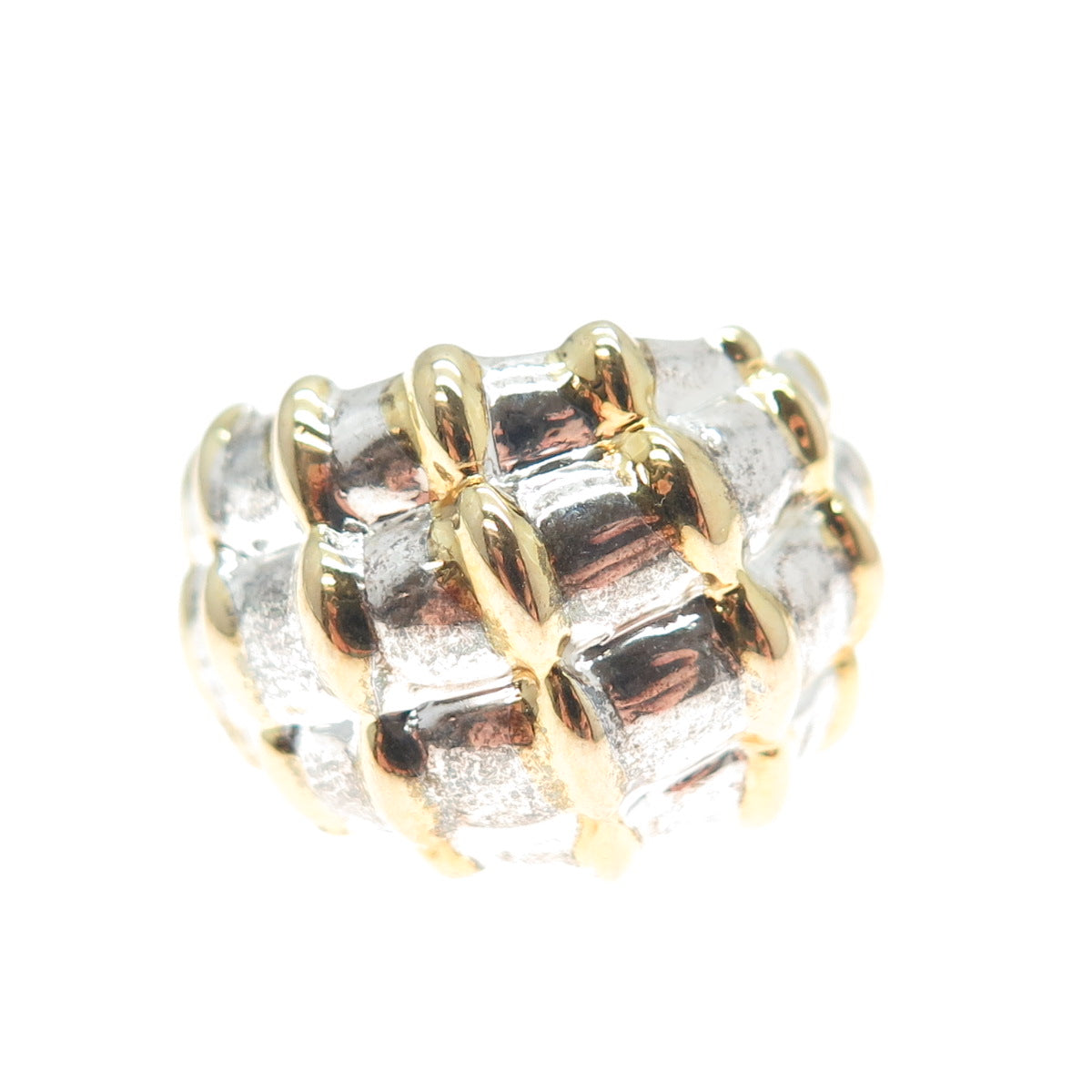 925 Sterling Silver 2-Tone Vintage Modernist Ring Size 6.25