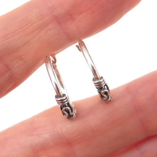 Han 925 Sterling Silver Vintage Modernist Zig Zag Oxidized Hoop Earrings