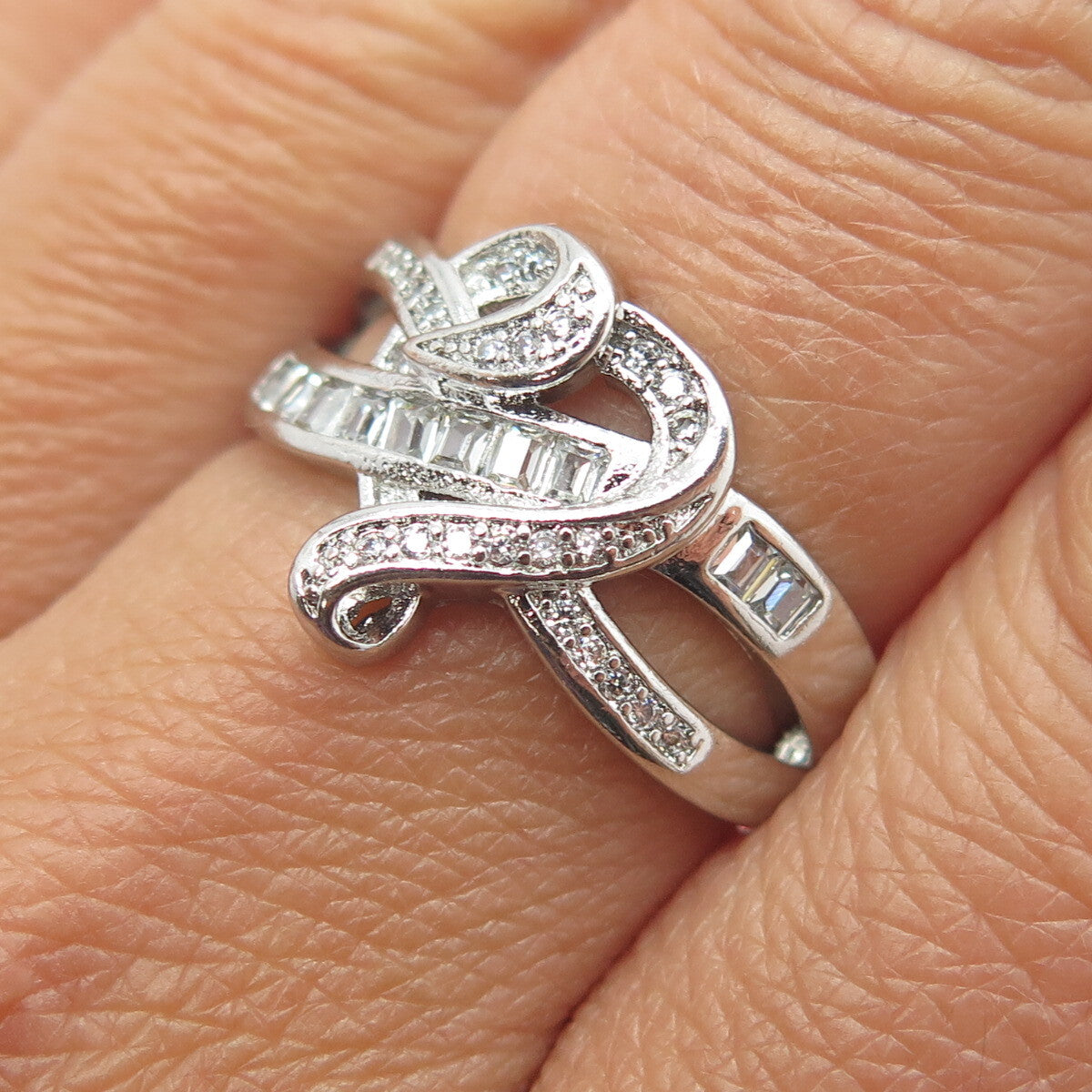 925 Sterling Silver Pave C Z Heart Infinity Ring Size 7.75