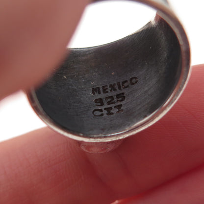 925 Sterling Silver Vintage CII Mexico Real Turquoise Oxidized Ring Size 7