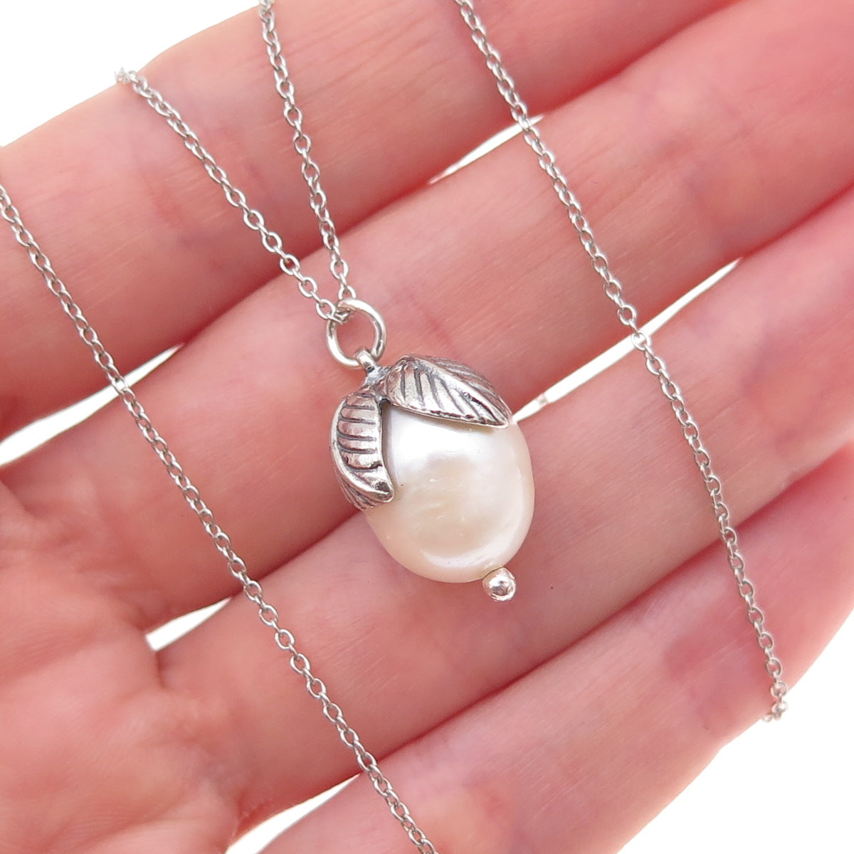 Or Paz PZ 925 Sterling Silver Vintage Israel Real Pearl Cable Chain Necklace 18"