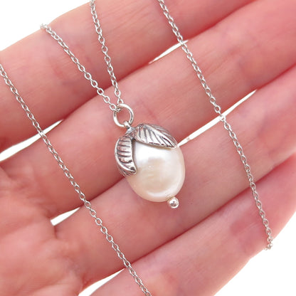 Or Paz PZ 925 Sterling Silver Vintage Israel Real Pearl Cable Chain Necklace 18"