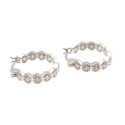 925 Sterling Silver Round-Cut C Z In & Out Hoop Earrings