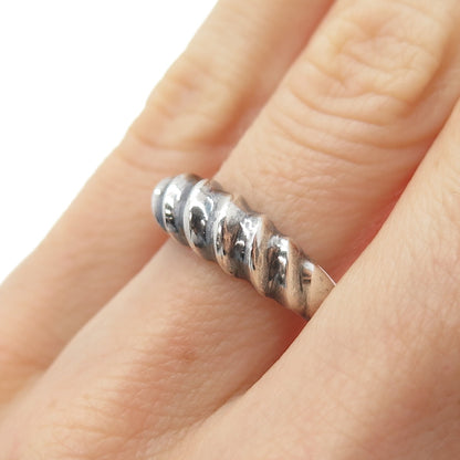 925 Sterling Silver Vintage Modernist Ribbed Oxidized Ring Size 6.75
