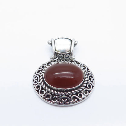 925 Sterling Silver Vintage Real Carnelian Gemstone Swirl Slide Pendant