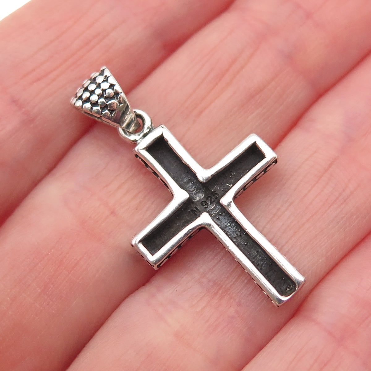 925 Sterling Silver Vintage Dotted Cross Oxidized Charm Pendant