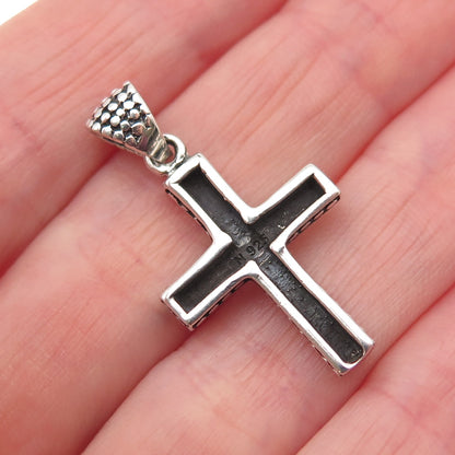 925 Sterling Silver Vintage Dotted Cross Oxidized Charm Pendant