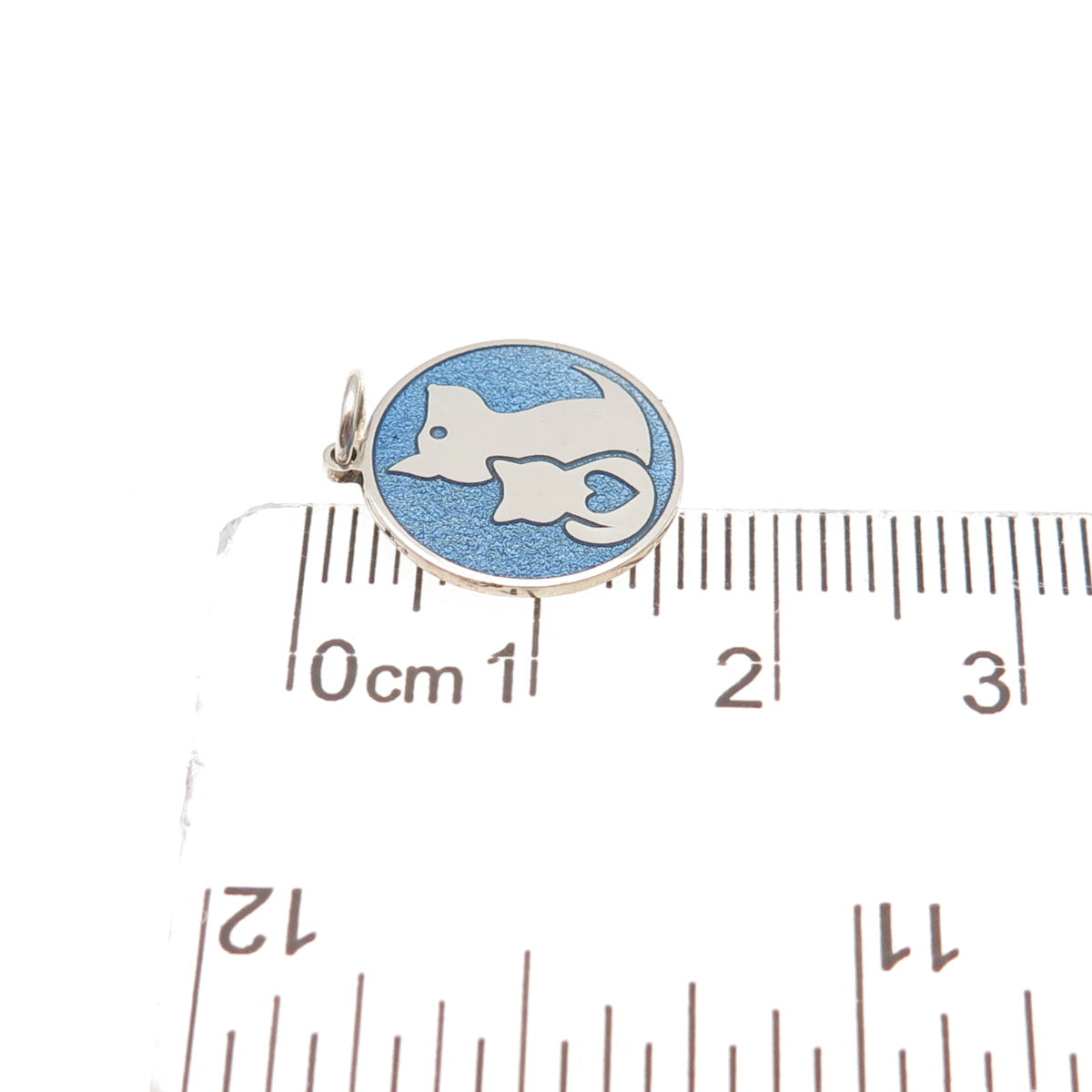 925 Sterling Silver Blue Enamel Cat & Dog Friendship Mini Charm Pendant