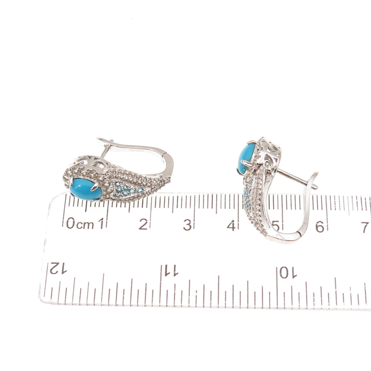 925 Sterling Silver Real Sleeping Beauty Turquoise Apatite White Topaz Earrings