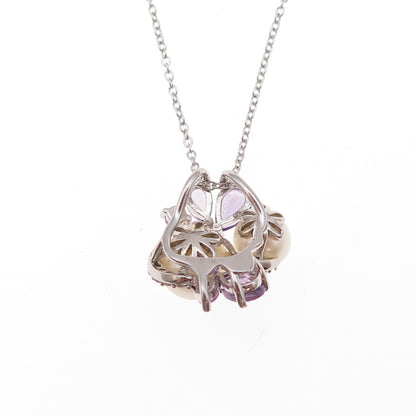 925 Sterling Silver Real Pearl Amethyst Pink & White Topaz Chain Necklace 18"