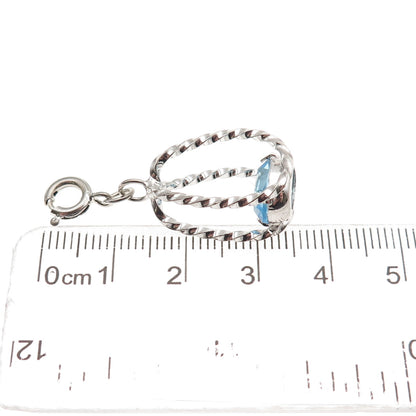925 Sterling Silver Vintage Blue Rhinestone Cage Spring Ring Lock Charm Pendant