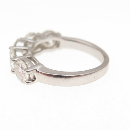 925 Sterling Silver Real Round-Cut Moissanite Half Eternity Ring Size 7