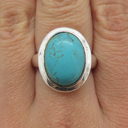 925 Sterling Silver Vintage Real Lone Mountain Turquoise Ring Size 8