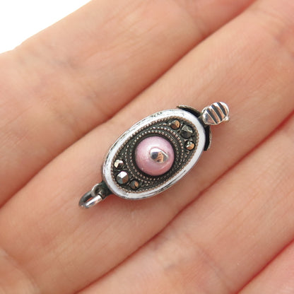 DEPOSE 935 Silver Antique Enamel Real Marcasite Bracelet / Necklace Box Lock