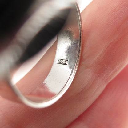 925 Sterling Silver Vintage Modernist Flower Statement Oxidized Ring Size 8.75