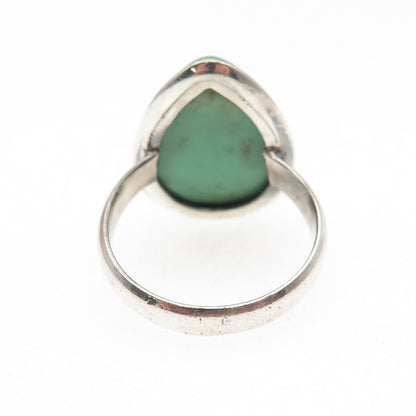 925 Sterling Silver Vintage Real Pear-Cut Chrysoprase Ring Size 8.5