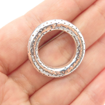 925 Sterling Silver Vintage Modernist Dotted Circle of Life Pin Brooch