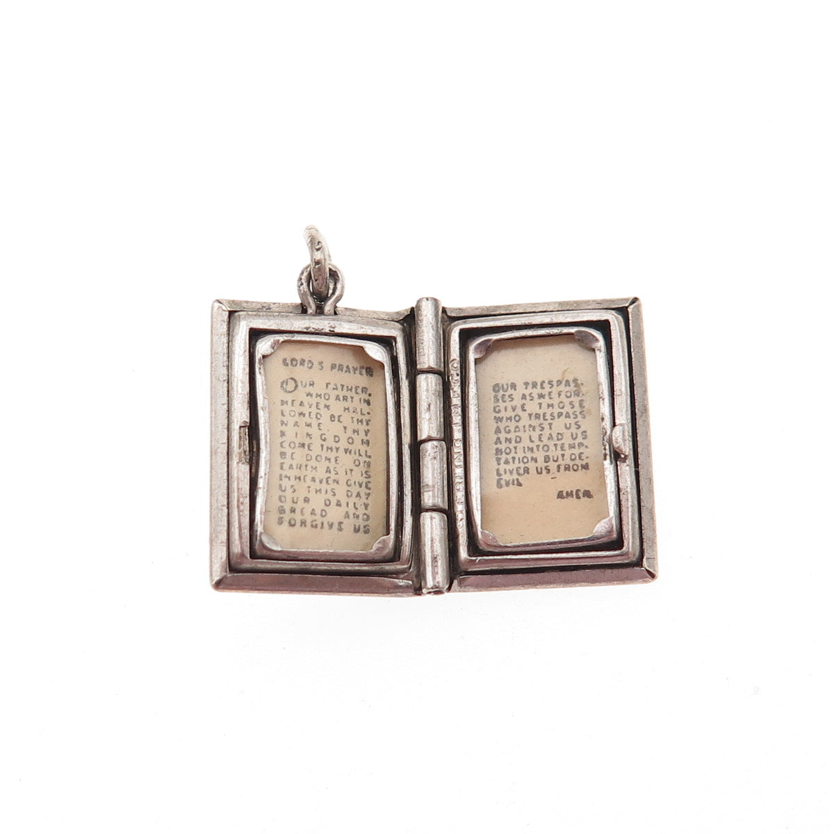 925 Sterling Silver Antique Art Deco Real MOP Cross Prayer Mini Locket Pendant