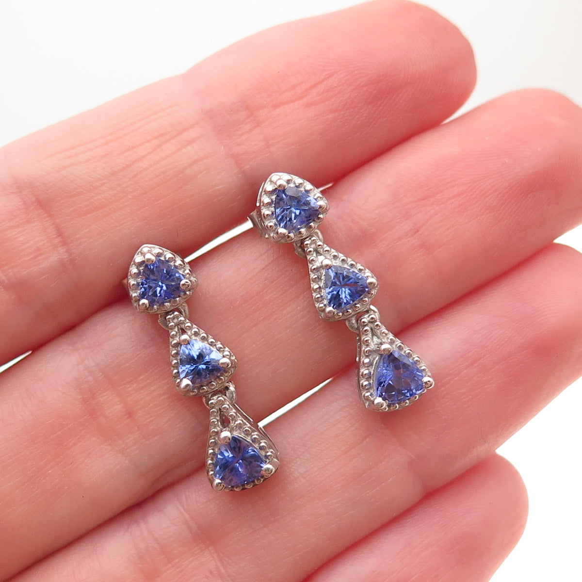 Chuck Clemency 925 Sterling Silver Real Tanzanite Dangle Earrings
