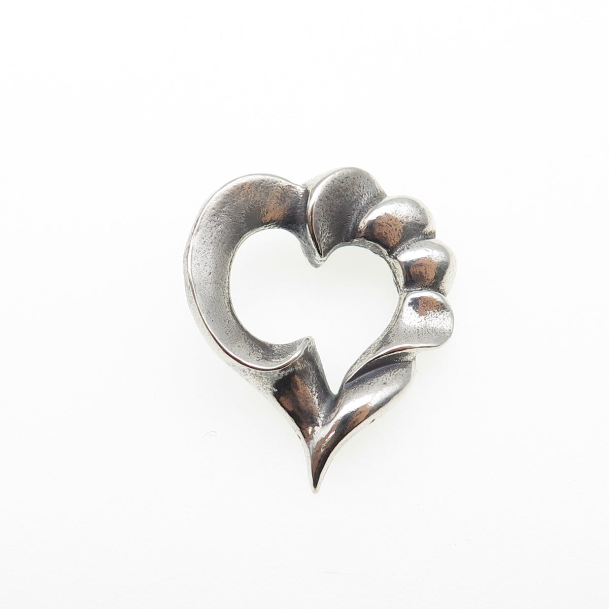 925 Sterling Silver Vintage Modernist Heart Oxidized Mini Slide Charm Pendant