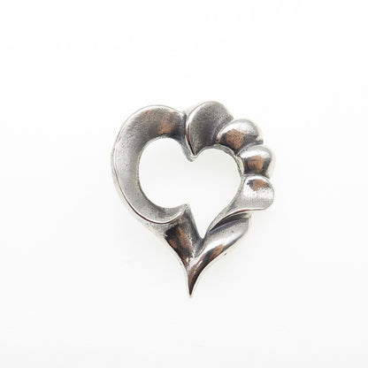 925 Sterling Silver Vintage Modernist Heart Oxidized Mini Slide Charm Pendant