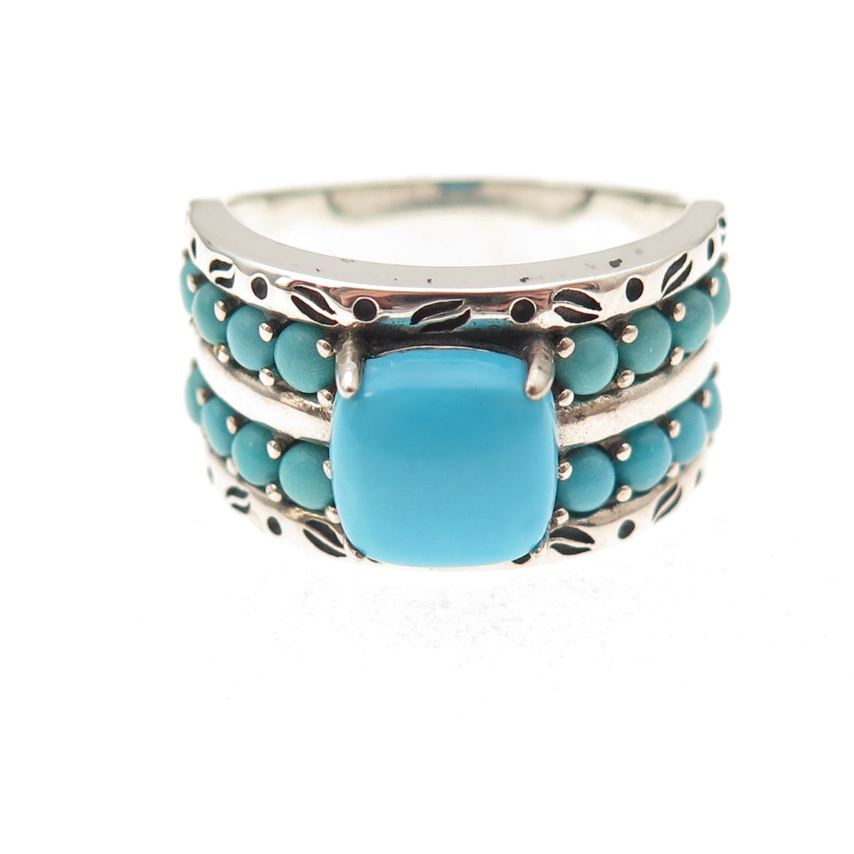 925 Sterling Silver Real Sleeping Beauty Turquoise Oxidized Ring Size 8.5