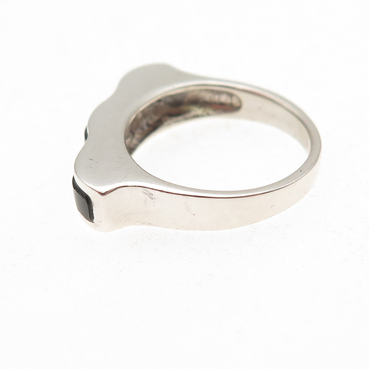 Sidney Evan 925 Sterling Silver Vintage Real Black Onyx Modernist Ring Size 5.75