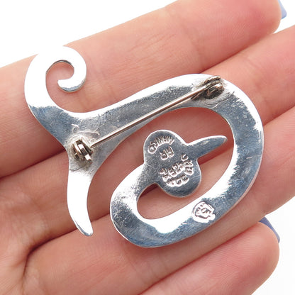 925 Sterling Silver Vintage Mexico Real Amethyst Modernist Spiral Pin Brooch