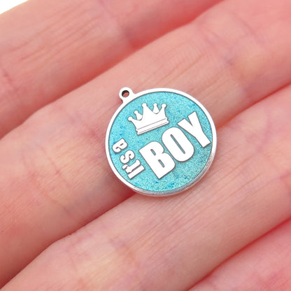 925 Sterling Silver Turquoise Enamel It's A Boy Charm Pendant